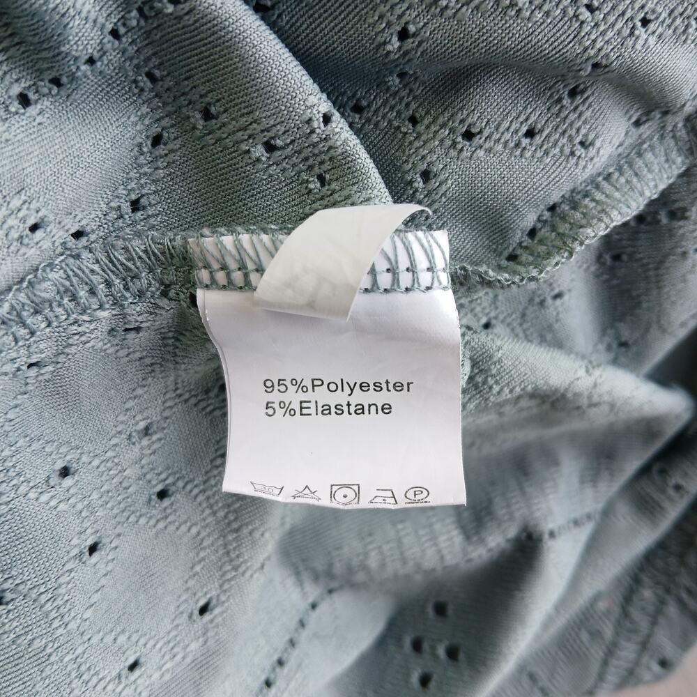 Sage Green Eyelet Tank Top XL V-neck lacy jacquard round hemline semi sheer - Picture 7 of 11